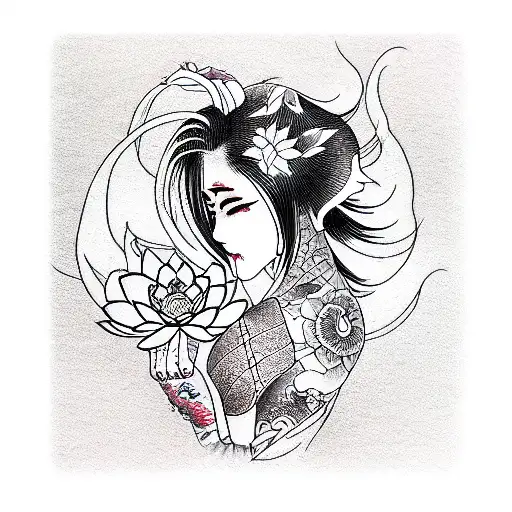 Lotus Flower Anime Girl tattoo design idea
