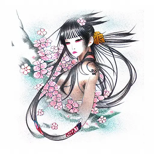Sakura Anime Girl Licorice  tattoo design idea