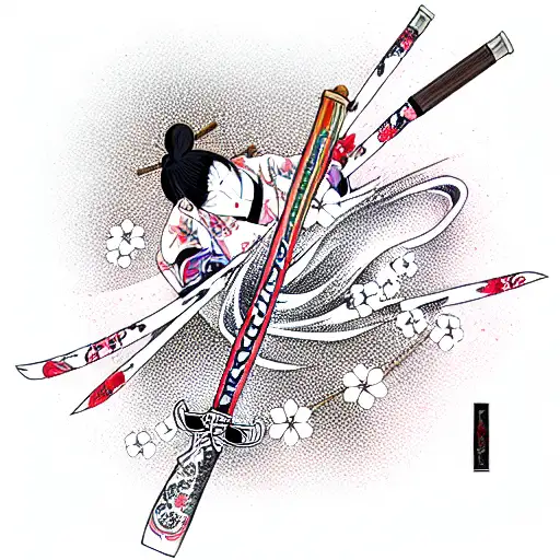 Cherry Blossom Anime Katana  tattoo design idea