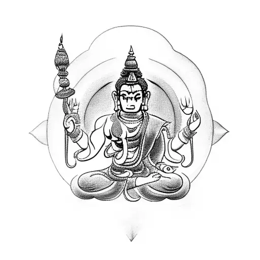 Fight against Buddhist god Hanuman tattoo design idea