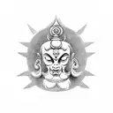 Fight against Buddhist god Hanuman tattoo design idea