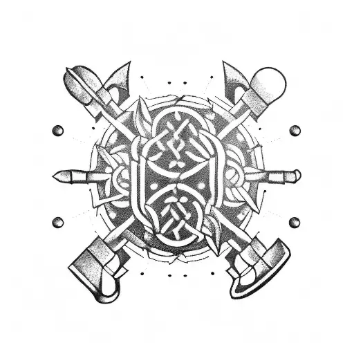 Viking, laboratory, oil-rig and vegvisir tattoo design idea