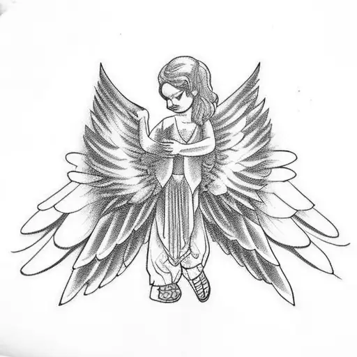 angel with spread wings for upper back, like vinnie hackers tattoo design idea