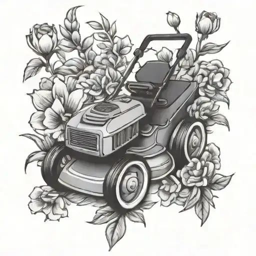 lawnmower surrounded by flowers tattoo design idea