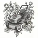 lawnmower surrounded by flowers tattoo design idea