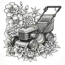 lawnmower surrounded by flowers tattoo design idea
