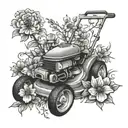 lawnmower surrounded by flowers tattoo design idea