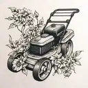 lawnmower surrounded by flowers tattoo design idea