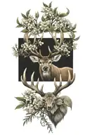 buck  antlers , olive tree, hydrangea flower tattoo design idea