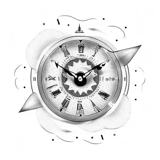 A clock a plane a dinosuar and the phrase carpe diem memento mori tattoo design idea