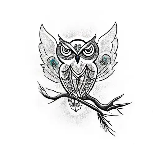 A tattoo design of a majestic owl perched on a branch with the word 'Wela' incorporated into the design to symbolize wisdom and protection tattoo design idea
