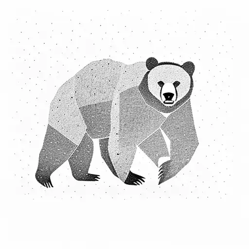 A silhouette of a bear walking on a snow-covered trail, with dotwork detailing tattoo design idea