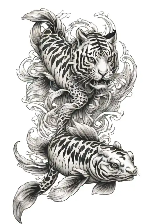 TIGER AND GEMINI twin Koi Fish tattoo design idea