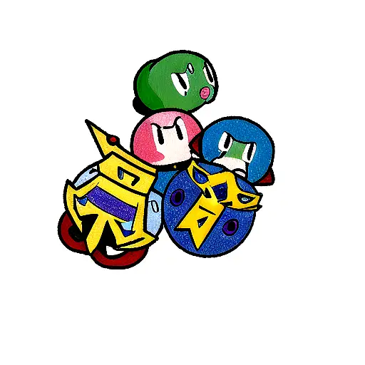 Tri fuerza de zelda y espadas de Halo con un kirby tattoo design idea