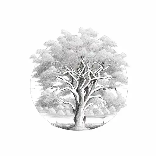 willow tree with initials tattoo design idea