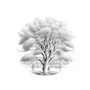 willow tree with initials tattoo design idea
