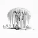 willow tree with initials tattoo design idea