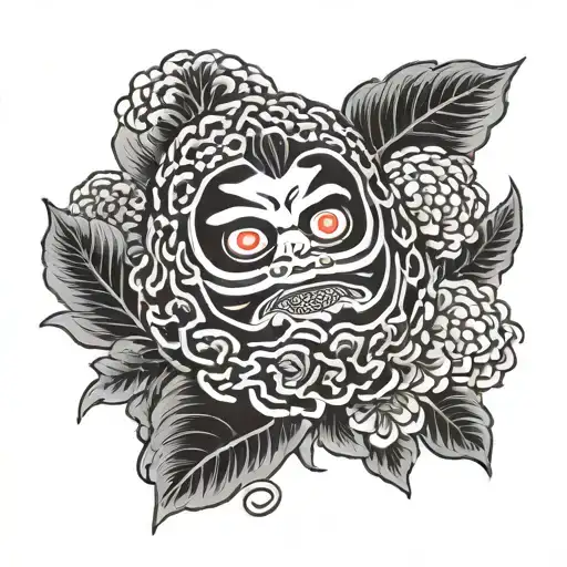 daruma doll in a chrysanthemum flower tattoo design idea
