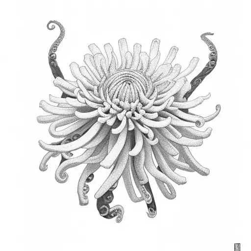 Japanese  chrysanthemums  with octopus and ship tattoo design idea