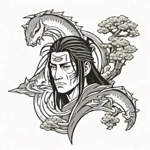 Design a traditional Japanese sleeve tattoo featuring Uchiha Itachi as the central figure tattoo design idea
