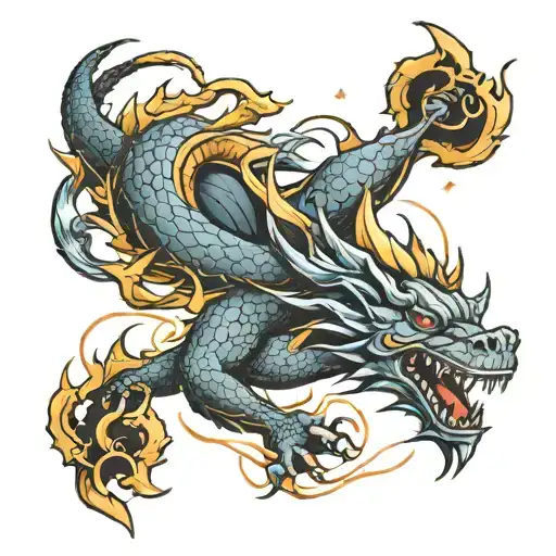 un brazalete con lun dragón, de cuerpo largo, sin alas, se retuerce sobre si mismo, lo acompañan cuatro estrellas  tattoo design idea