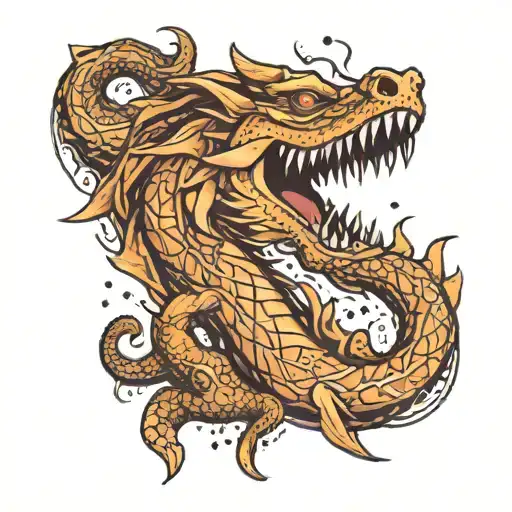 un brazalete con lun dragón, de cuerpo largo, sin alas, se retuerce sobre si mismo, lo acompañan cuatro estrellas  tattoo design idea