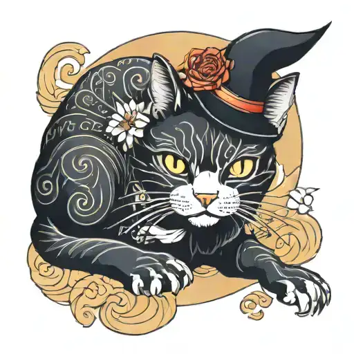 witchy cat tattoo design idea