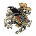 A skeleton mariachi riding a skeleton horse tattoo design idea