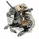 A skeleton mariachi riding a skeleton horse tattoo design idea