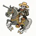 A skeleton mariachi riding a skeleton horse tattoo design idea