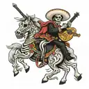 A skeleton mariachi riding a skeleton horse tattoo design idea