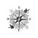 viking compass with 2 crows and tree roots tattoo design idea