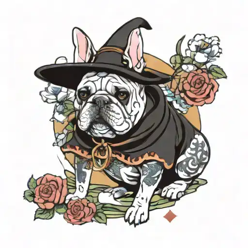 wizard and french bulldog tattoo design idea