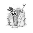 A punk rock mermaid diving into a pottery kiln filled with treasure tattoo design idea
