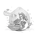 A punk rock mermaid diving into a pottery kiln filled with treasure tattoo design idea