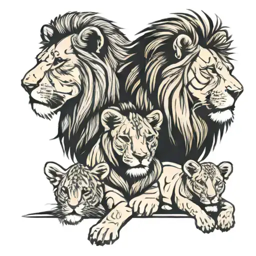 lion family 2 cubs 1 mom 1 dad tattoo design idea