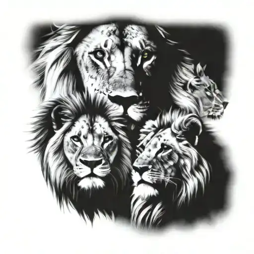 lion family 1 daughter 1 son 1 mom 1 father tattoo design idea