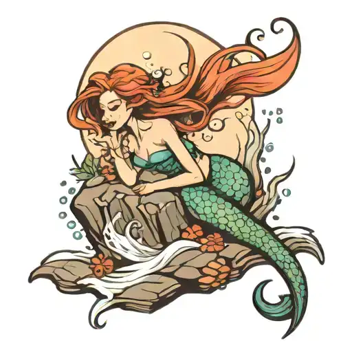 mermaid on a rock tattoo design idea