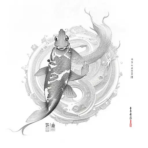 pez koi , mar , siheyuan, samurai guerrero  tattoo design idea