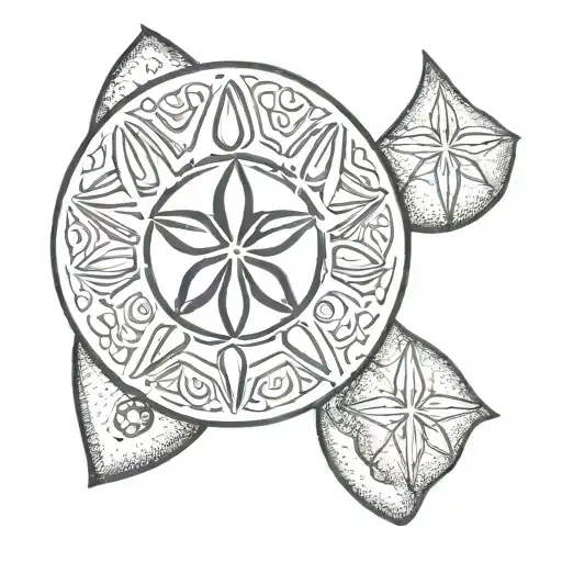 sand dollar and new mexico zia sun symbol intertwined tattoo design idea