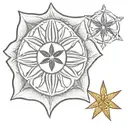 sand dollar and new mexico zia sun symbol intertwined tattoo design idea