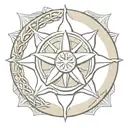 sand dollar and new mexico zia sun symbol intertwined tattoo design idea