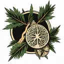 pine tree and a sand dollar bill tattoo design idea