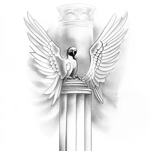 Design a tattoo of a Puerto Rican parrot holding a Greek column tattoo design idea