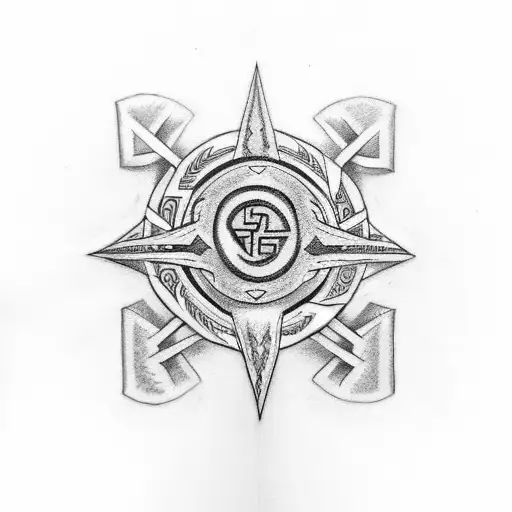 Create a tattoo of a Puerto Rican Taino symbol intertwined with Greek mythology symbols tattoo design idea