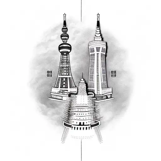 Military and Korean Seoul tower and Korean words tattoo design idea