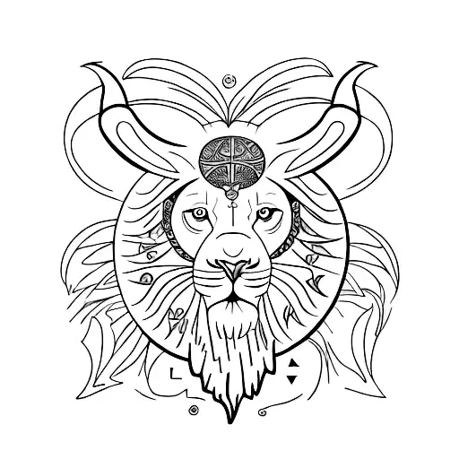 Incorporate obatala Santeria symbols into a minimalist tattoo of a butterfly and lion tattoo design idea