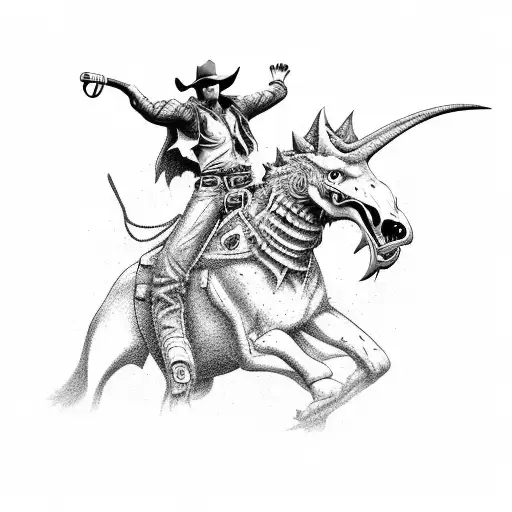 A Cowboy riding a raptor tattoo design idea