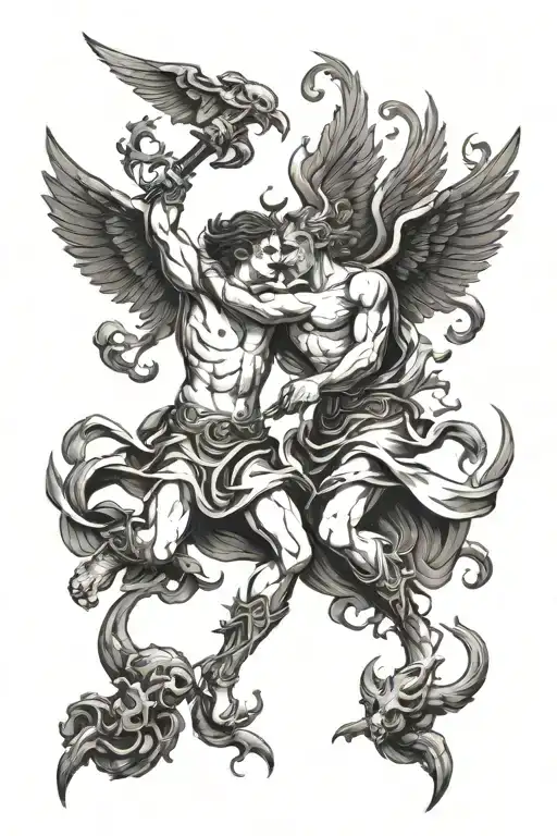 angel fights devil tattoo design idea