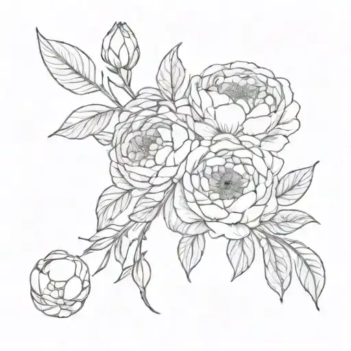 peonies and ranunculus flowers tattoo design idea